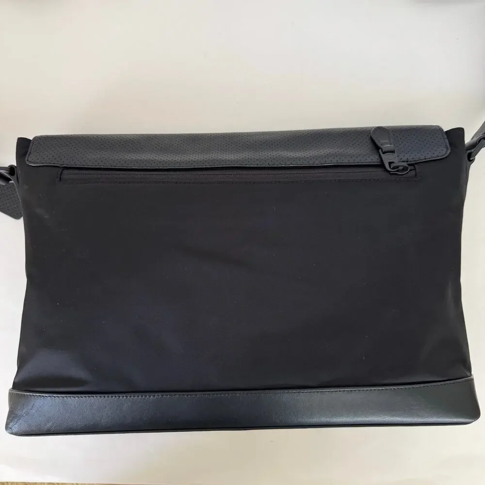 Coach Perforated Leather Nylon Sport Messenger Bag Black F71969